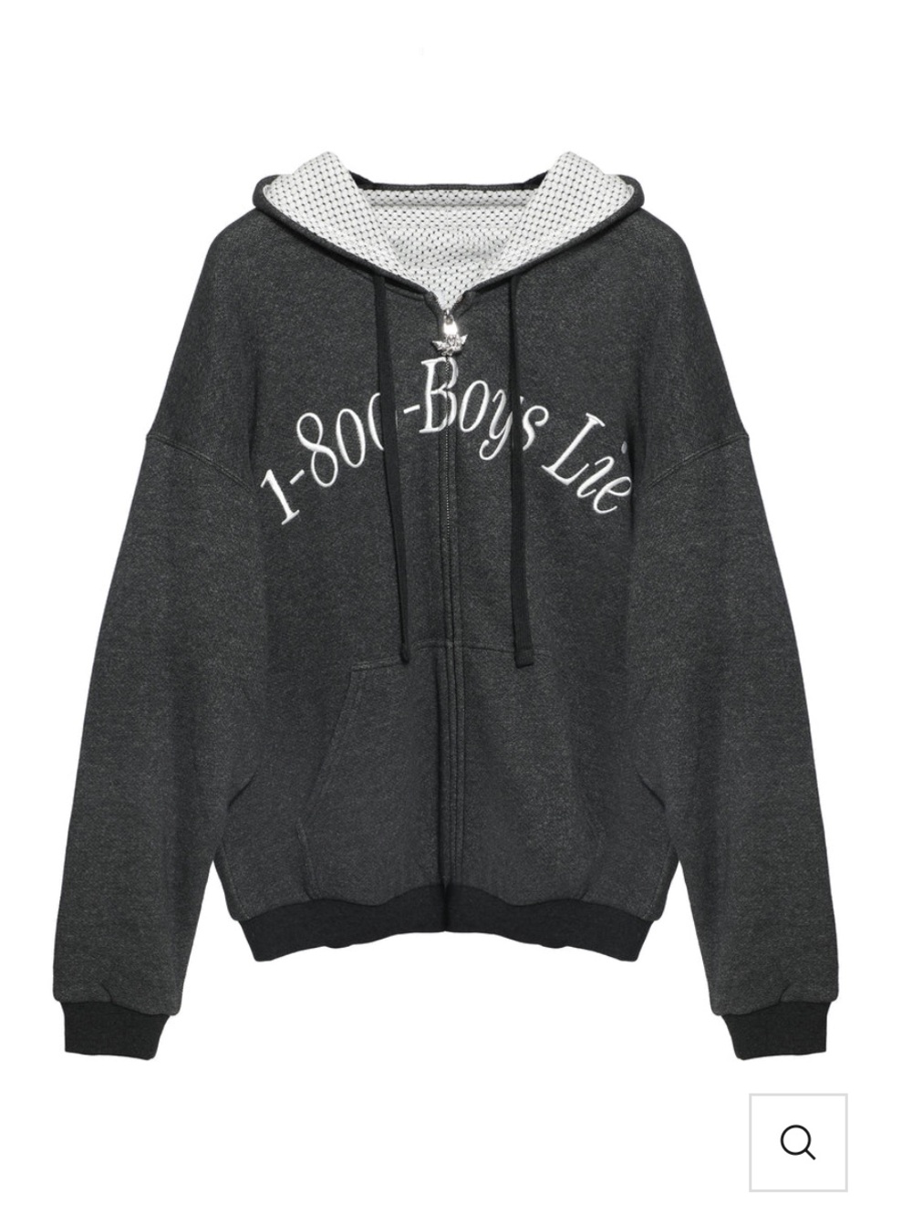 Boys Lie Charcoal & White Logo Zip Hoodie